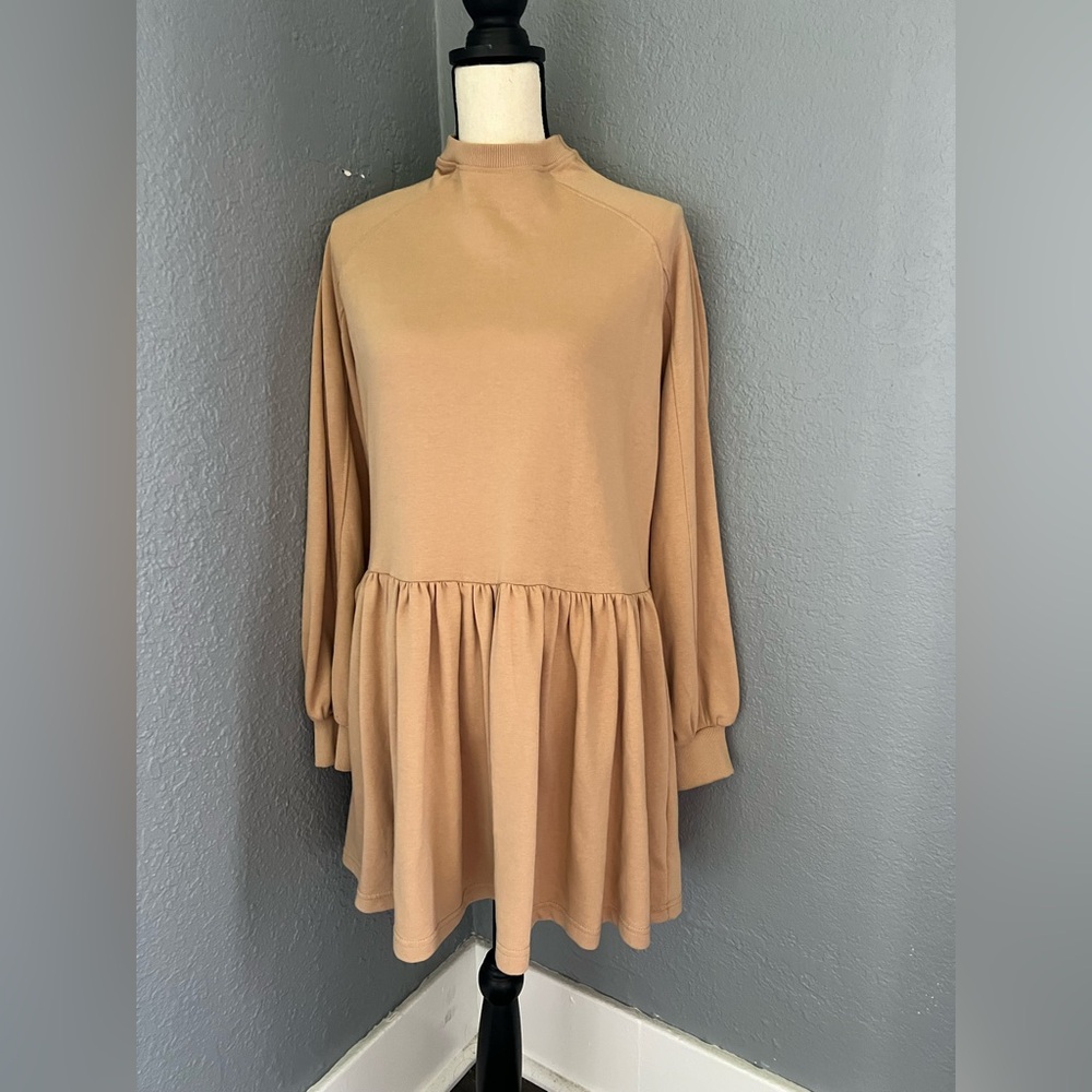 Missguided Tan Long Sleeve Dress